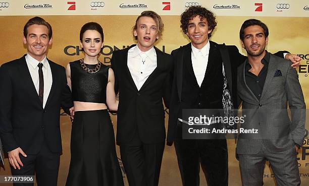 Actors Kevin Zegers, Lily Collins, Jamie Campbell Bower, Robert Sheehan and Elyas M'Barek arrive for the 'The Mortal Instruments: City of Bones'...