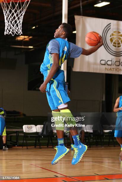 Jalen Johnson dunks during adidas Nations on August 3, 2013 at the Next Level Sport Complex in Garden Grove, California.