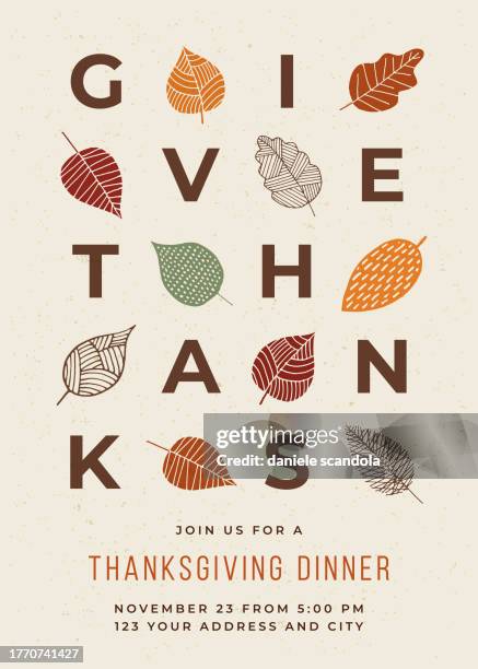 thanksgiving dinner invitation with leaves. - dinner invitation background stock illustrations