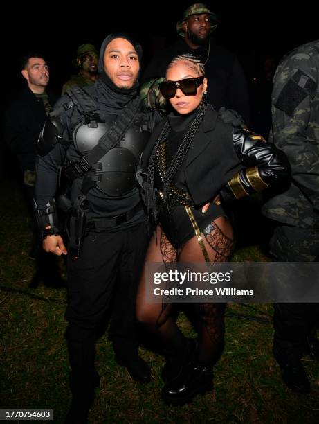 Nelly and Ashanti attend Nelly's Halloween Birthday Celebration on October 31, 2023 in Fairburn, Georgia.