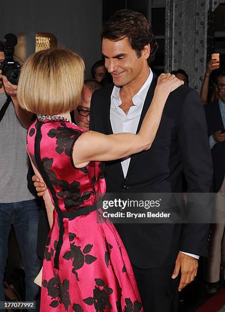 Professional Tennis Player Roger Federer and Vogue Editor-in-Chief Anna Wintour attend Moet & Chandon Celebrates Its 270th Anniversary With New...