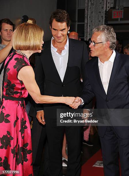 Roger Federer, Anna Wintour, and Moet & Chandon CEO Stephane Baschiera attend Moet & Chandon Celebrates Its 270th Anniversary With New Global Brand...