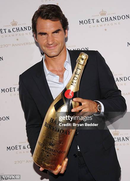 Professional Tennis Player Roger Federer attends Moet & Chandon Celebrates Its 270th Anniversary With New Global Brand Ambassador, International...