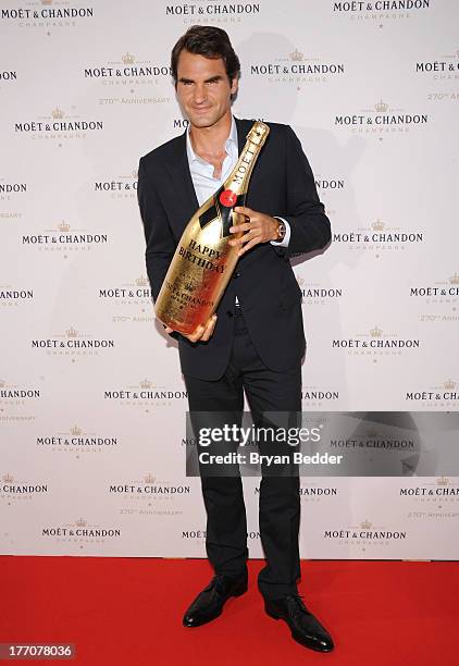 Professional Tennis Player Roger Federer attends Moet & Chandon Celebrates Its 270th Anniversary With New Global Brand Ambassador, International...