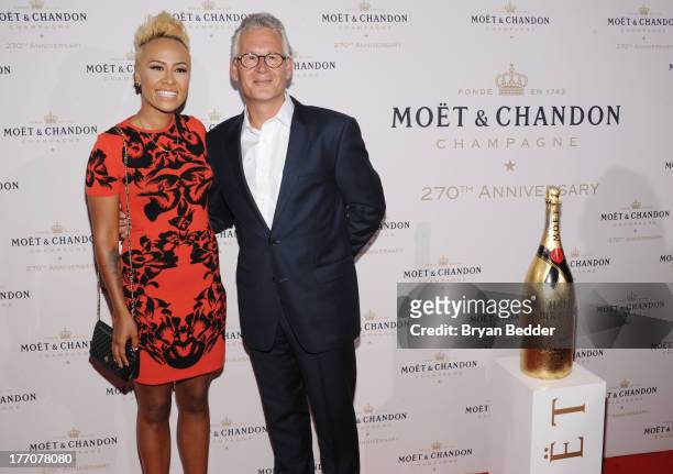 Recording artist Emeli Sande and Moet & Chandon CEO Stephane Baschiera attend Moet & Chandon Celebrates Its 270th Anniversary With New Global Brand...