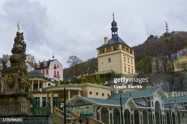karlovy vary cz - the white market colonnade in the old town in the morning - colonnade stock pictures, royalty-free photos & images