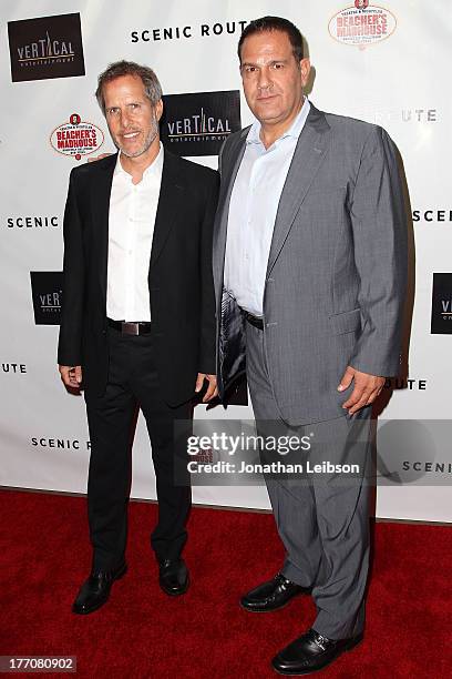 Rich Goldberg and Mitch Budin arrive to the "Scenic Route" Los Angeles Premiere at Chinese 6 Theater Hollywood on August 20, 2013 in Hollywood,...