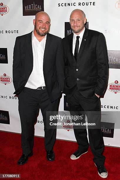 Kevin Goetz and Michael Goetz arrive to the "Scenic Route" Los Angeles Premiere at Chinese 6 Theater Hollywood on August 20, 2013 in Hollywood,...