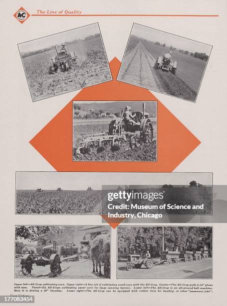 The Allis Chalmers - The Line Of Quality - various black and white photographs of the Allis-Chalmers All-Crop tractor doing all types of work, circa...