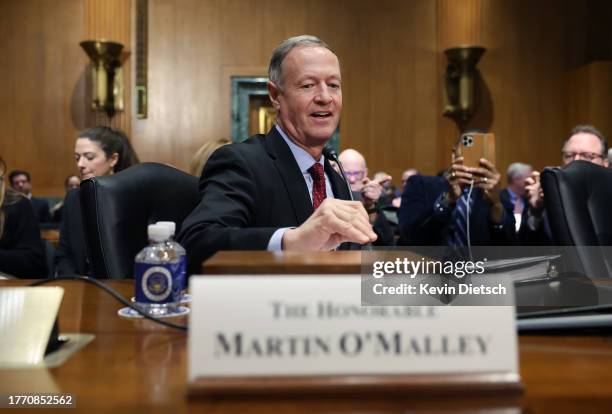 Former Gov. Martin O'Malley , President Biden's nominee to be the next Commissioner of Social Security, arrives to his confirmation hearing before...