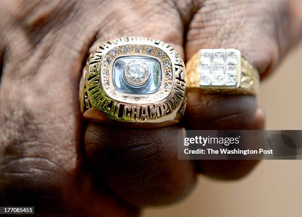 August 20:Larry Little of the undefeated 1972 Super Bowl Champion Miami Dolphins shows off his super bowl ring after their first White House ceremony...