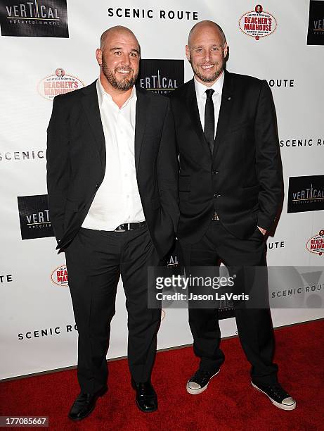 Co-directors Kevin Goetz and Michael Goetz attend the premiere of "Scenic Route" at Chinese 6 Theater Hollywood on August 20, 2013 in Hollywood,...