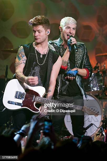 Nash Overstreet and Ryan Follese of Hot Chelle Rae perform at a "Crazy Good VMA Concert Event" presented by MTV and Pop Tarts at Music Hall of...