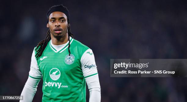 Jair Tavares in action for Hibernian during a Viaplay Cup semi-final match between Hibernian and Aberdeen at Hampden Park, on November 04 in Glasgow,...