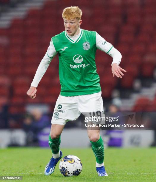 Rory Whittaker in action for Hibernian during a Viaplay Cup semi-final match between Hibernian and Aberdeen at Hampden Park, on November 04 in...