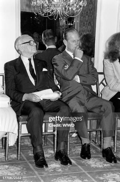 Armand Hammer and Prince Philip, Duke of Edinburgh, attend an event, presented by Shakespeare's Globe Foundation , at the Beverly Wilshire Hotel in...