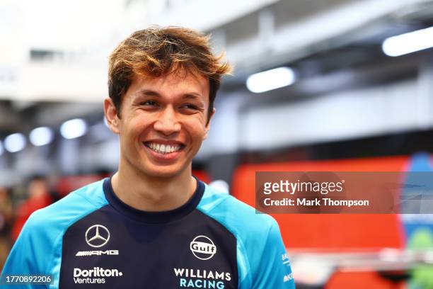 Alexander Albon of Thailand and Williams reacts in the Paddock during previews ahead of the F1 Grand Prix of Brazil at Autodromo Jose Carlos Pace on...