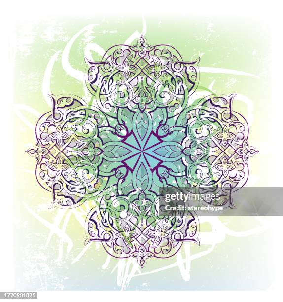 cross shield - stained glass border stock illustrations