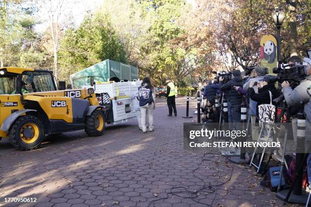 Crate carrying Panda Mei Xiang is moved out of the Smithsonian's National Zoo in Washington, DC, on November 8, 2023. All three of the zoo's pandas...