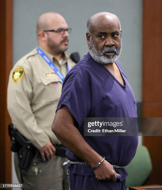 Duane Davis appears in Clark County District Court to plead not guilty at an arraignment at the Regional Justice Center on November 02, 2023 in Las...