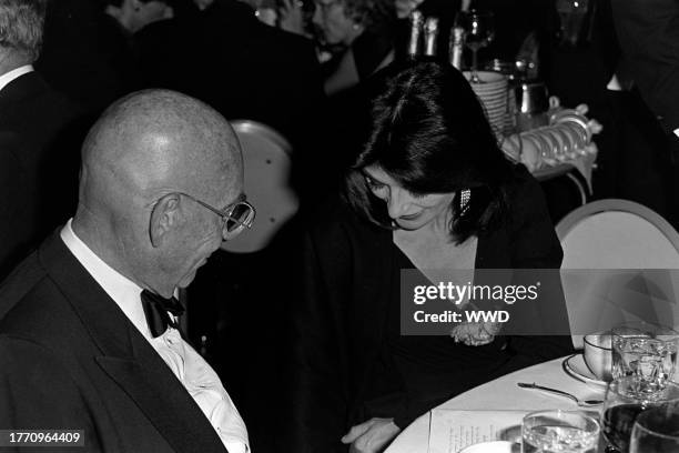 Anouk Aimee and guest attend an event at the Fairmont Hotel in Dallas, Texas, on November 7, 1984.