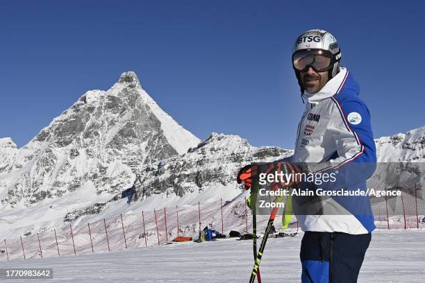 Adrien Theaux of Team France during the inspection during the Audi FIS Alpine Ski World Cup Men's Downhill Training on November 8, 2023 in Zermatt,...
