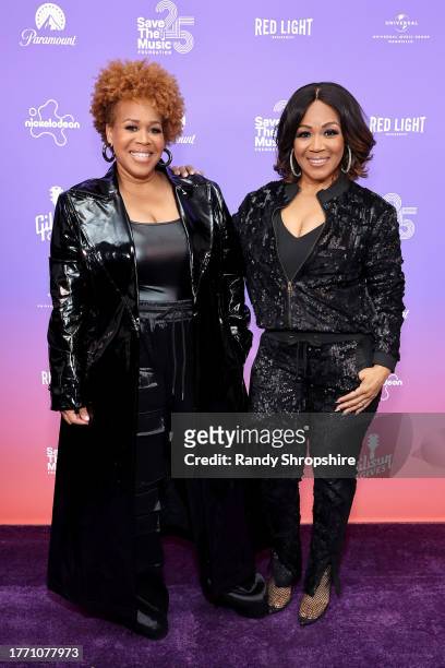 Tina Campbell and Erica Campbell of Mary Mary attend Save The Music's 25 Years Celebration at NeueHouse Hollywood on November 01, 2023 in Hollywood,...
