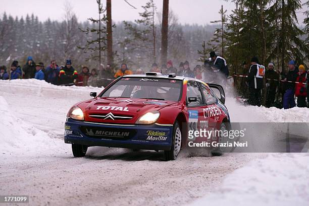 Sebastien Loeb of France in the Citroen Xsara during the Shakedown of the Swedish Rally in the World Rally Championship event on February 8, 2003 in...