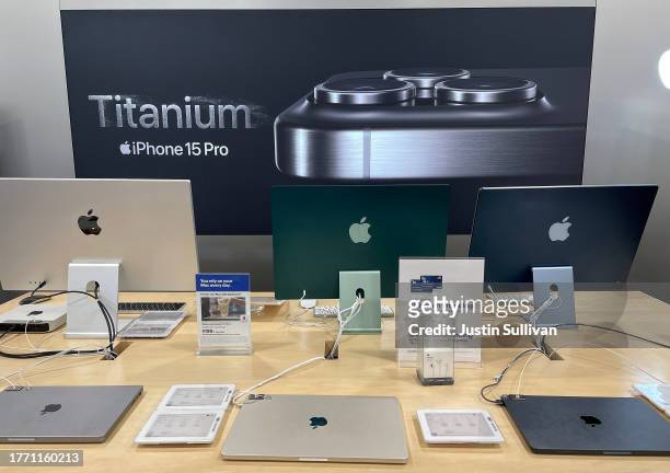 New Apple products are displayed at a Best Buy Store on November 02, 2023 in San Rafael, California. Apple will report fourth quarter earnings today...