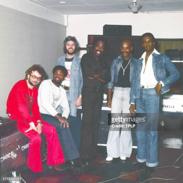 Portrait of members of the Funk, Soul, and Pop group Hot Chocolate, London, England, September 10, 1976. Pictured are, from left, Tony Conner, Derek...