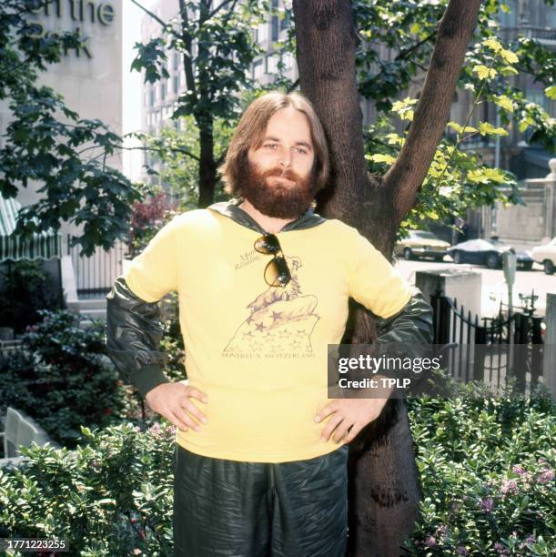 Portrait of American Pop musician Carl Wilson , of the group the Beach Boys, as he poses outdoors, London, England, June 23, 1977.