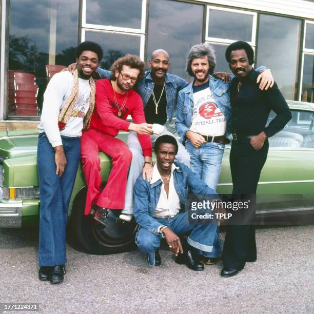 Portrait of members of the Funk, Soul, and Pop group Hot Chocolate, London, England, September 10, 1976. Pictured are, from left, Derek Lewis, Tony...