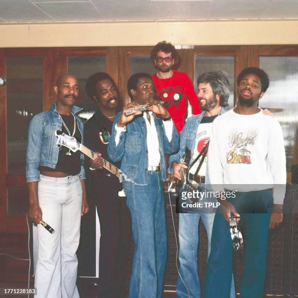 Portrait of members of the Funk, Soul, and Pop group Hot Chocolate, London, England, September 10, 1976. Pictured are, from left, Errol Brown,...