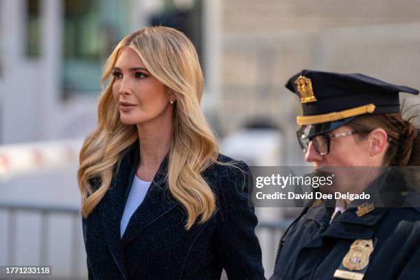 Ivanka Trump, former President Donald Trump's daughter, enters New York State Supreme Court for his civil fraud trial on November 08, 2023 in New...