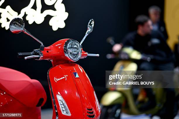 Piaggio Vespa is on display at EICMA, the International Bicycle and Motorcycle exhibition on November 8, 2023 in Milan. (