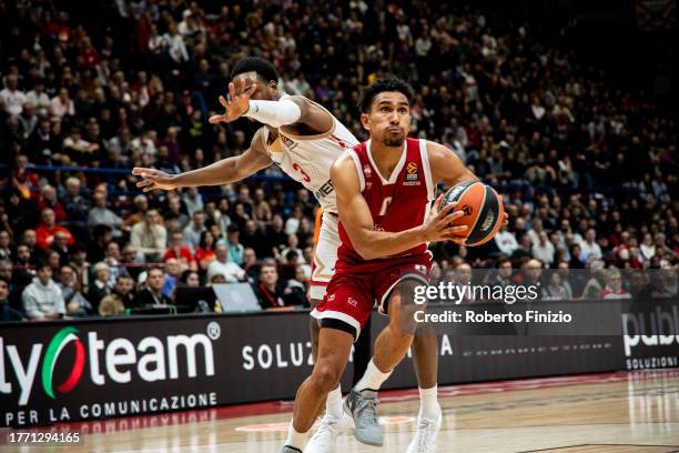 Jordan Loyd of AS Monaco and Maodo Lo of EA7 Emporio Armani Milan in action during the Turkish Airlines EuroLeague Regular Season Round 6 match...