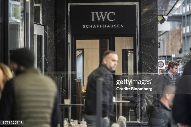 An IWC Schaffhausen luxury watch store in Geneva, Switzerland, on Tuesday, Nov. 7, 2023. The Swiss franc has gained about 3% against both the euro...