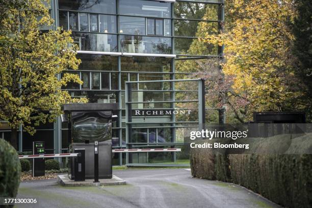 The entrance to the headquarters of Cie Financiere Richemont SA in Geneva, Switzerland, on Tuesday, Nov. 7, 2023. The Swiss franc has gained about 3%...