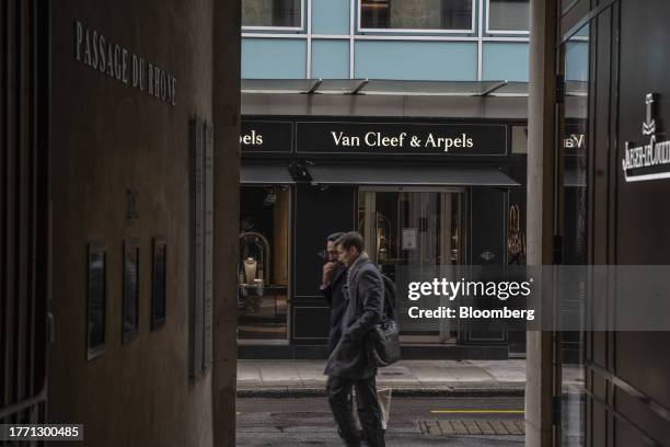 Van Cleef & Arpels luxury jewelry store in Geneva, Switzerland, on Tuesday, Nov. 7, 2023. The Swiss franc has gained about 3% against both the euro...