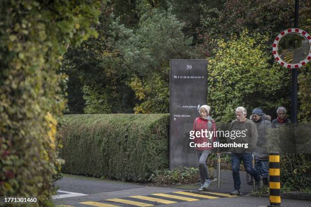 Pedestrians outside the headquarters of Cie Financiere Richemont SA in Geneva, Switzerland, on Tuesday, Nov. 7, 2023. The Swiss franc has gained...