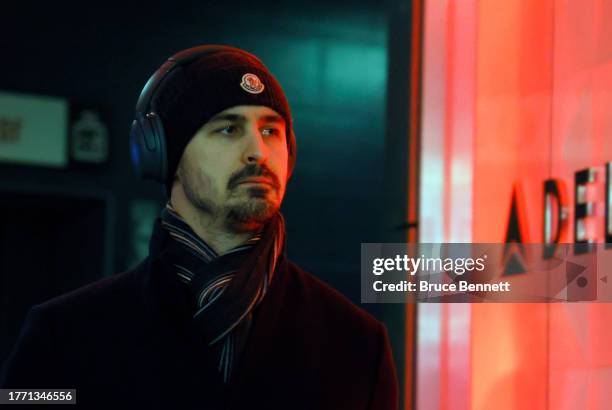 Chris Kreider of the New York Rangers arrives for the game against the Carolina Hurricanes at Madison Square Garden on November 02, 2023 in New York...