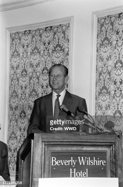 Prince Philip, Duke of Edinburgh, attends an event, presented by Shakespeare's Globe Foundation , at the Beverly Wilshire Hotel in Beverly Hills,...