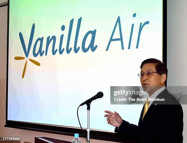 Vanilla Air president Tomonori Ishii speaks during a press conference on August 20, 2013 in Tokyo, Japan. AirAsia Japan, joint venture of All Nippon...