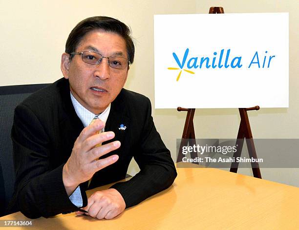 Vanilla Air president Tomonori Ishii speaks during the Asahi Shimbun interview on August 20, 2013 in Tokyo, Japan. AirAsia Japan, joint venture of...