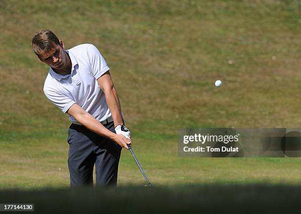 Craig Ainsley of Wexham Park Golf Courses chips onto the 2nd green during the Golfbreaks.com PGA Fourball Regional Qualifier at Epsom Golf Club on...