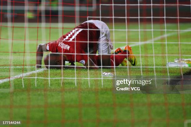 Muriqui of Guangzhou Evergrande reacts after missing a goal opportunity during the AFC Champions League quarter-final match between Guangzhou...