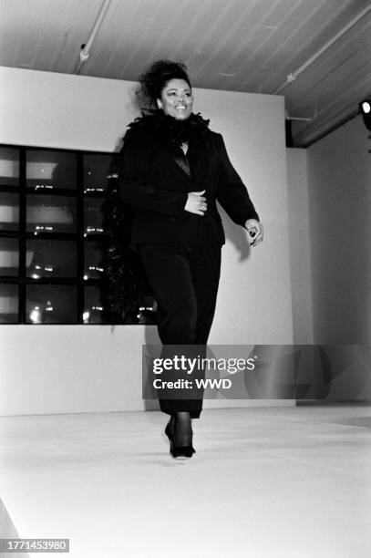 Model walks the runway in looks from Lane Bryant's promotional fashion show at the Puck Building in New York City on June 18,1997.