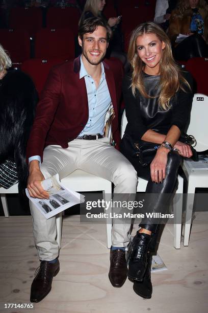 Jordan Stenmark and Laura Csortan attend the MBFWA Trends show during Mercedes-Benz Fashion Festival Sydney 2013 at Sydney Town Hall on August 21,...