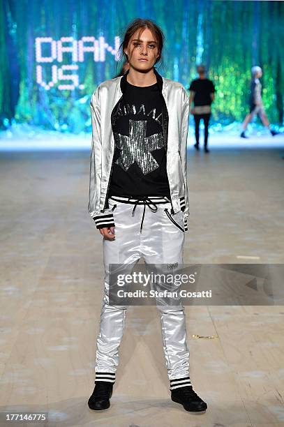 Model showcases designs by General Pants Co. On the runway at the General Pants show during Mercedes-Benz Fashion Festival Sydney 2013 at Sydney Town...