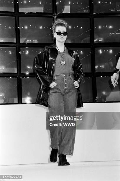 Model walks the runway in looks from Lane Bryant's promotional fashion show at the Puck Building in New York City on June 18,1997.